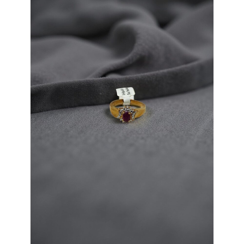 vintage two tone yellow and white gold plated genuine ruby with diamond chips ri - Picture 15 of 15